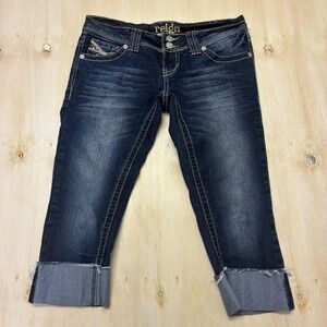 Reign Cropped Low Rise Jeans Womens 3 Dark Wash Blue Capri Distressed Denim